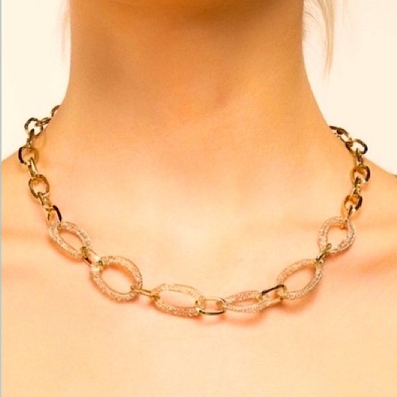 ✌🏼 #156 POL Crystal Incrusted Gold Chain Choker Necklace - Picture 7 of 9